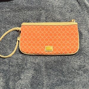 Orange and Tan Nine West Wristlet Clutch